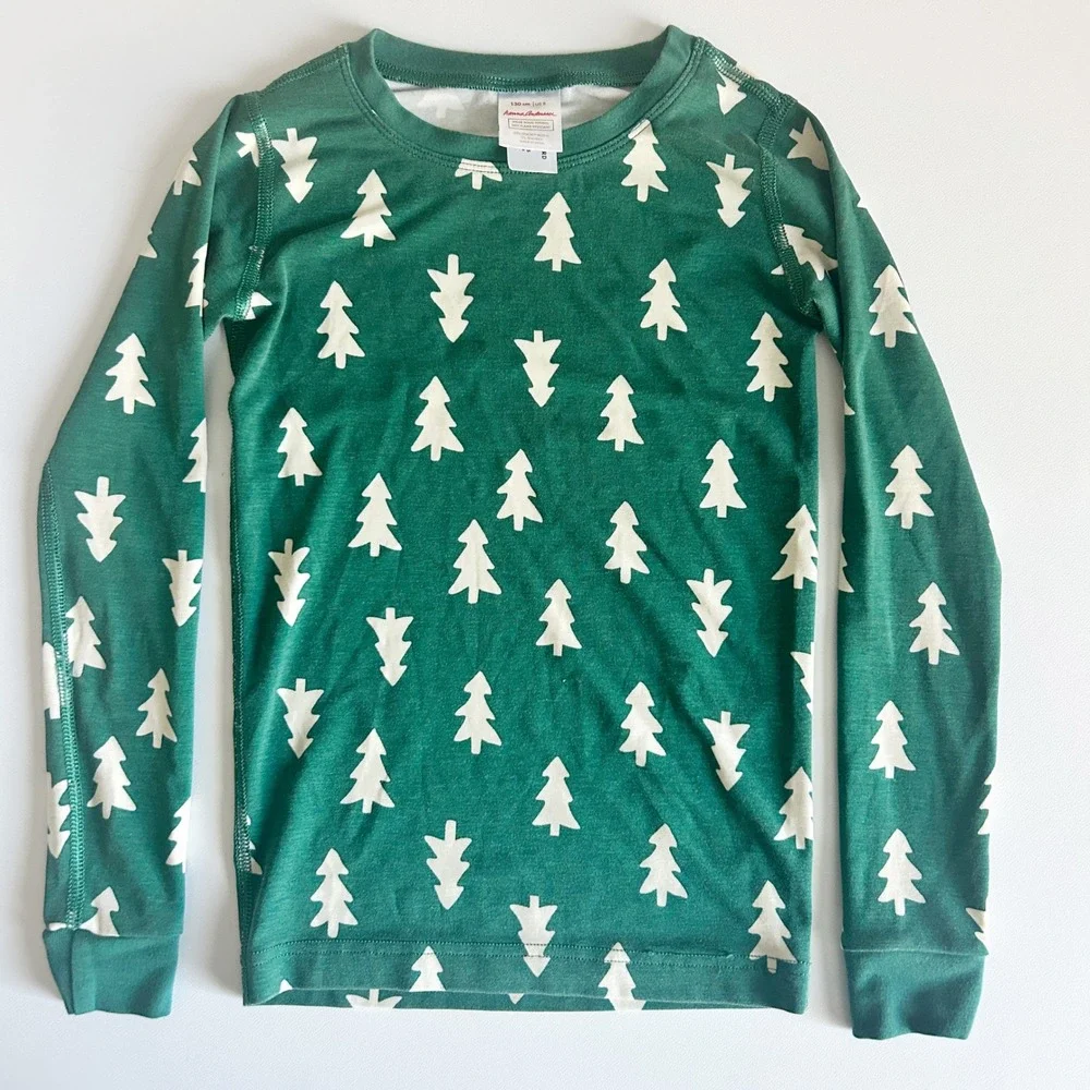 Hanna Andersson Kids Green‎ Christmas Pine Tree Modal Holiday Pajama Set Size 8